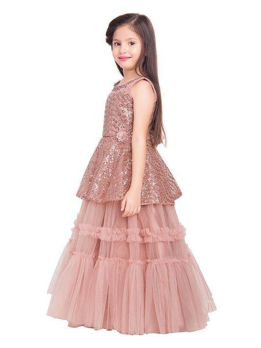 Orchid Coloured Embellished Peplum Styled Imported Net Gown For Girls - Betty Ethnic India - Gown - Betty Girls Wear Online