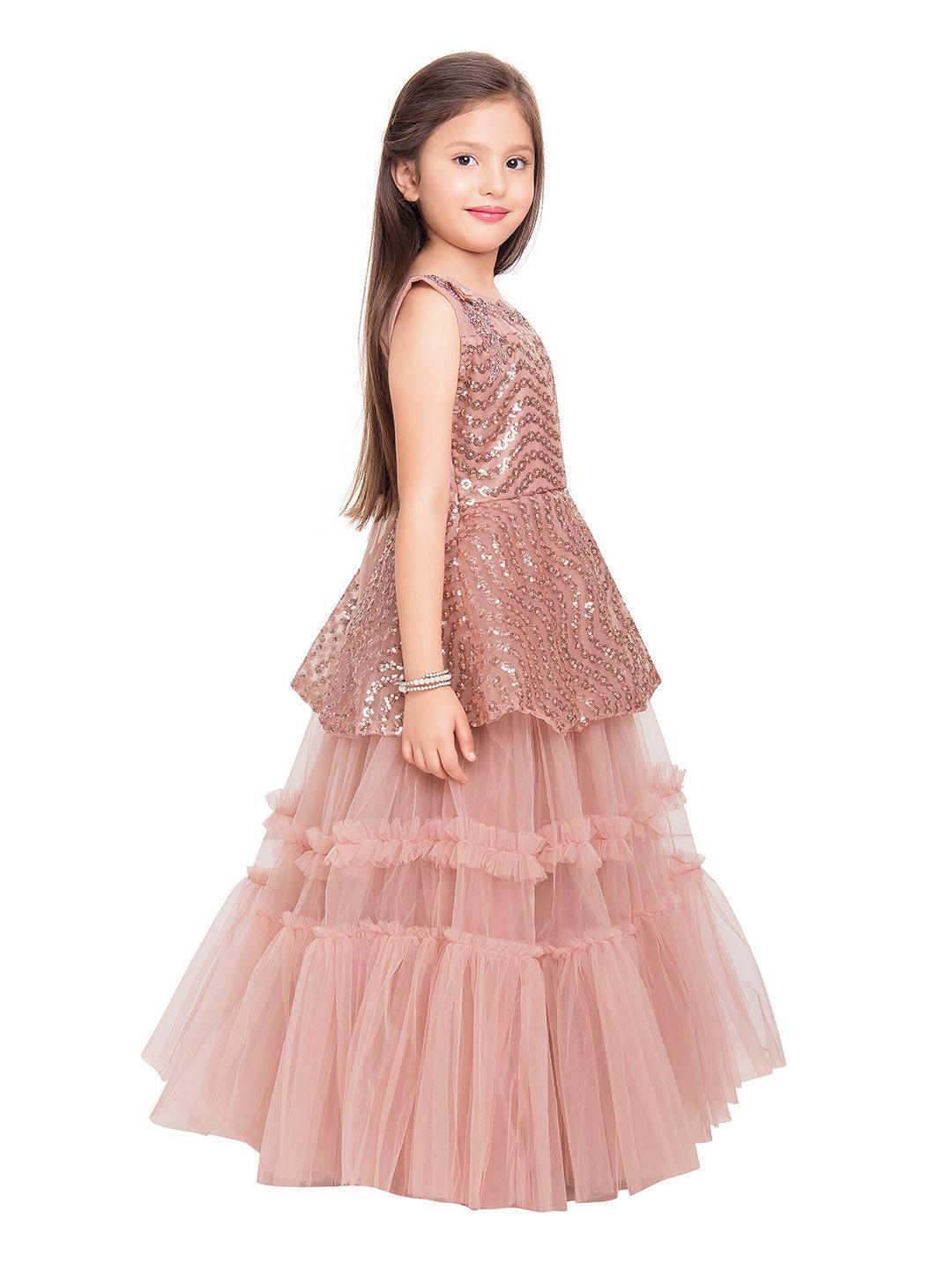 Orchid Coloured Embellished Peplum Styled Imported Net Gown For Girls - Betty Ethnic India - Gown - Betty Girls Wear Online