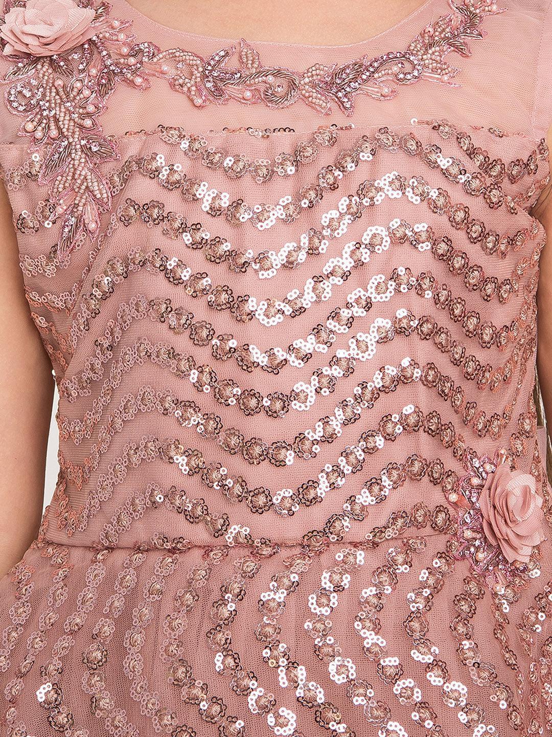 Orchid Coloured Embellished Peplum Styled Imported Net Gown For Girls - Betty Ethnic India - Gown - Betty Girls Wear Online