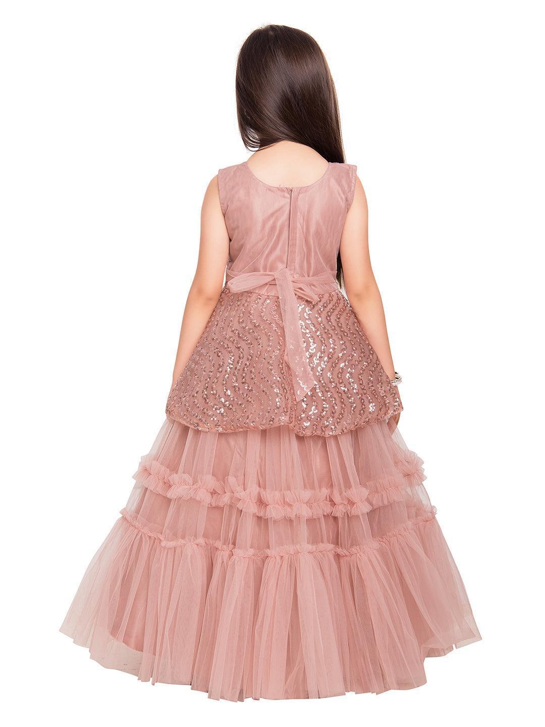 Orchid Coloured Embellished Peplum Styled Imported Net Gown For Girls - Betty Ethnic India - Gown - Betty Girls Wear Online