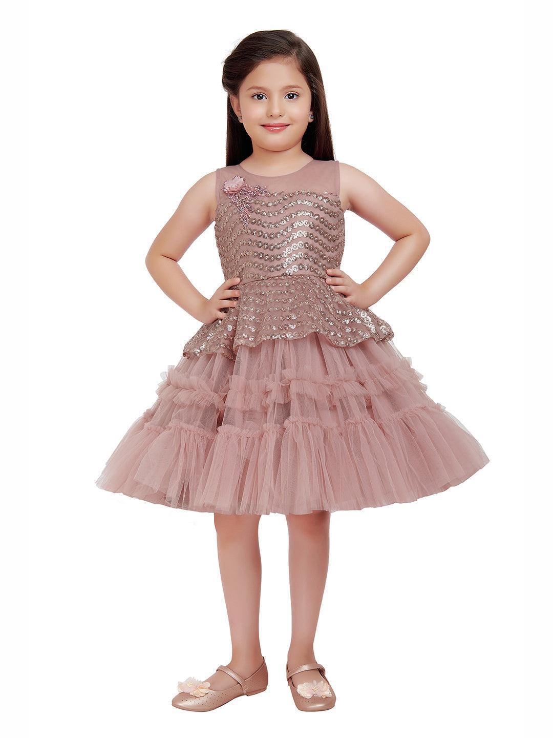 Orchid Coloured Imported Net Peplum Styled Party Wear Frock For Girls - Betty Ethnic India - Frock - Betty Girls Wear Online