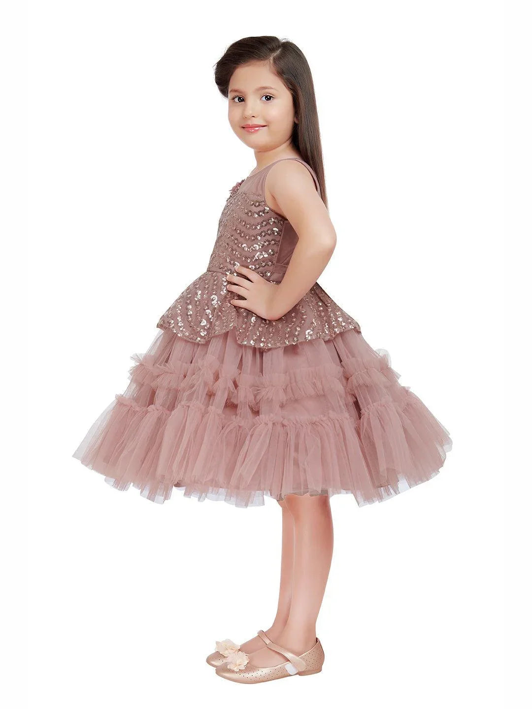 Orchid Coloured Imported Net Peplum Styled Party Wear Frock For Girls - Betty Ethnic India - Frock - Betty Girls Wear Online