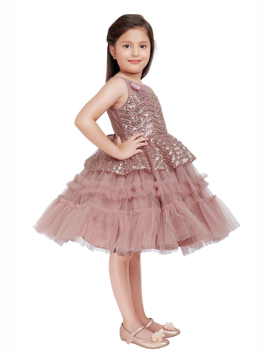 Orchid Coloured Imported Net Peplum Styled Party Wear Frock For Girls - Betty Ethnic India - Frock - Betty Girls Wear Online
