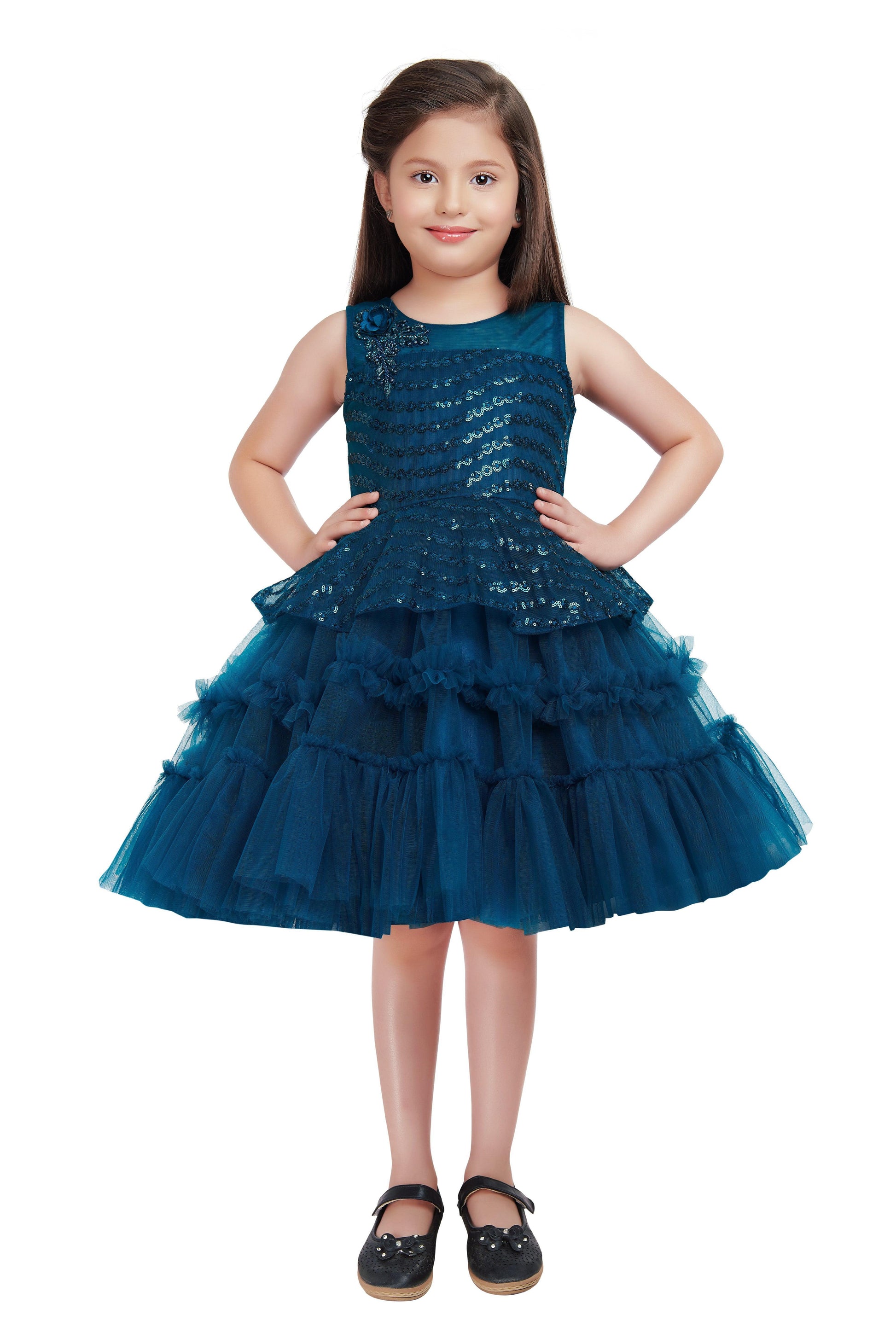 Orchid Coloured Imported Net Peplum Styled Party Wear Frock For Girls - Betty Ethnic India - Frock - Betty Girls Wear Online
