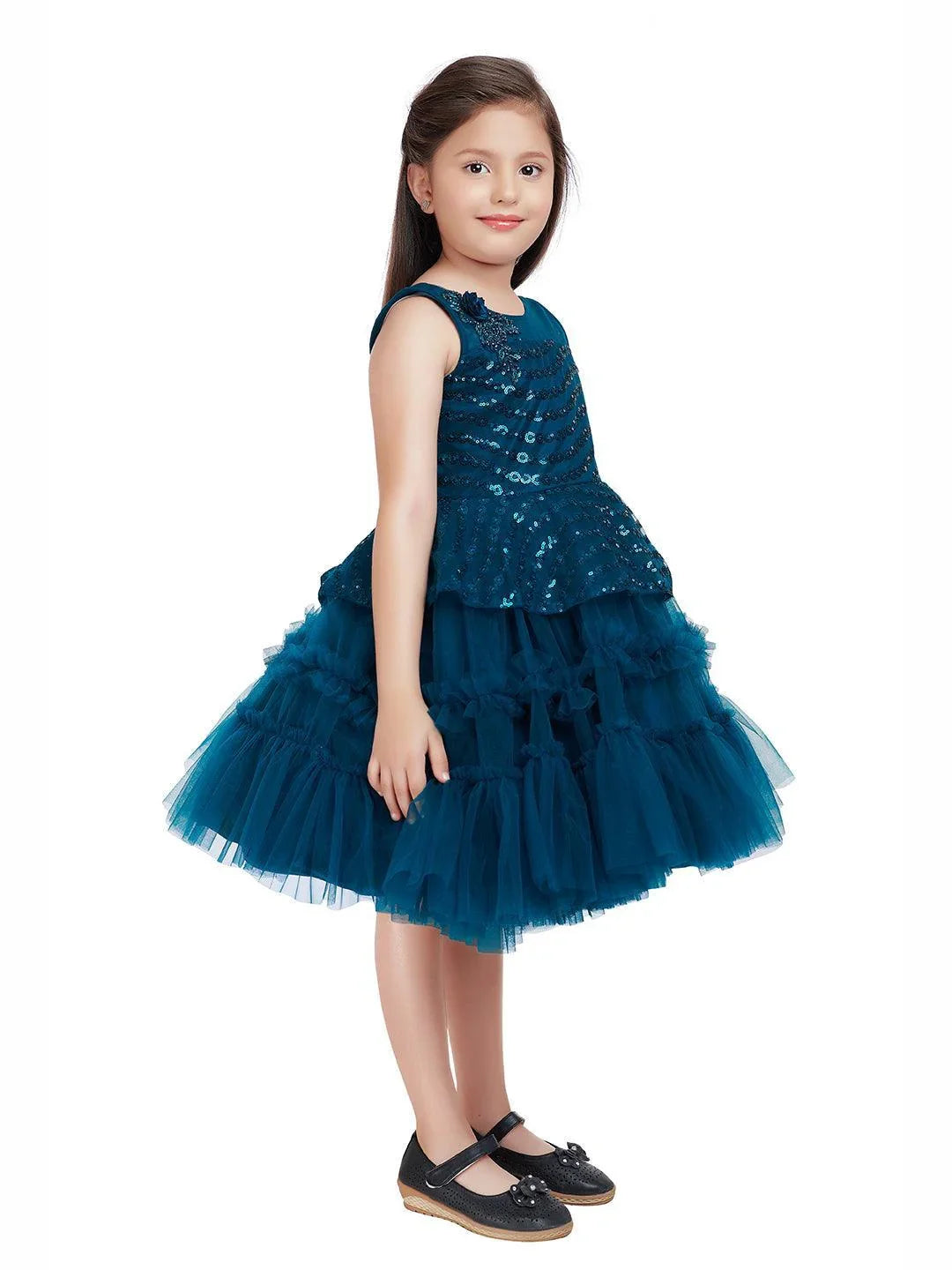 Orchid Coloured Imported Net Peplum Styled Party Wear Frock For Girls - Betty Ethnic India - Frock - Betty Girls Wear Online