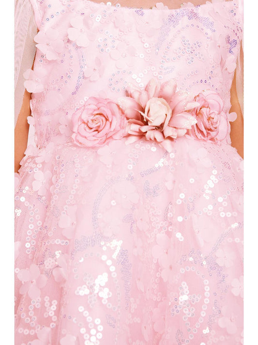 Pink Imported Net Double Sided Sleeve Pattern Party Wear Frock For Girls - Betty Ethnic India - Frock - Betty Girls Wear Online