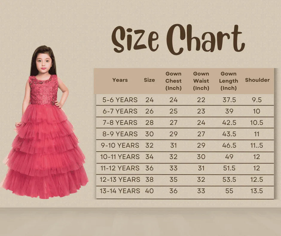 Rose Pink Coloured Embellished Layered Design Net Gown For Girls - Betty Ethnic India - Gown - Betty Girls Wear Online