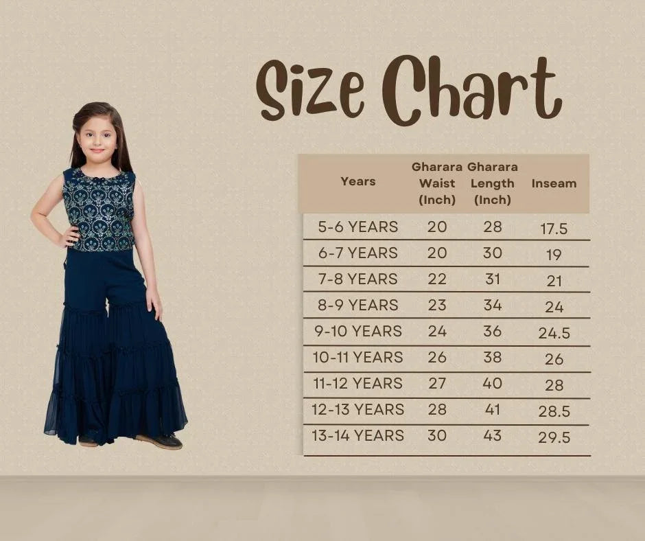 Peacock Blue Coloured Gharara / Sharara Set With Jacket For Girls - Betty Ethnic India - Gharara / Sharara Set - Betty Girls Wear Online