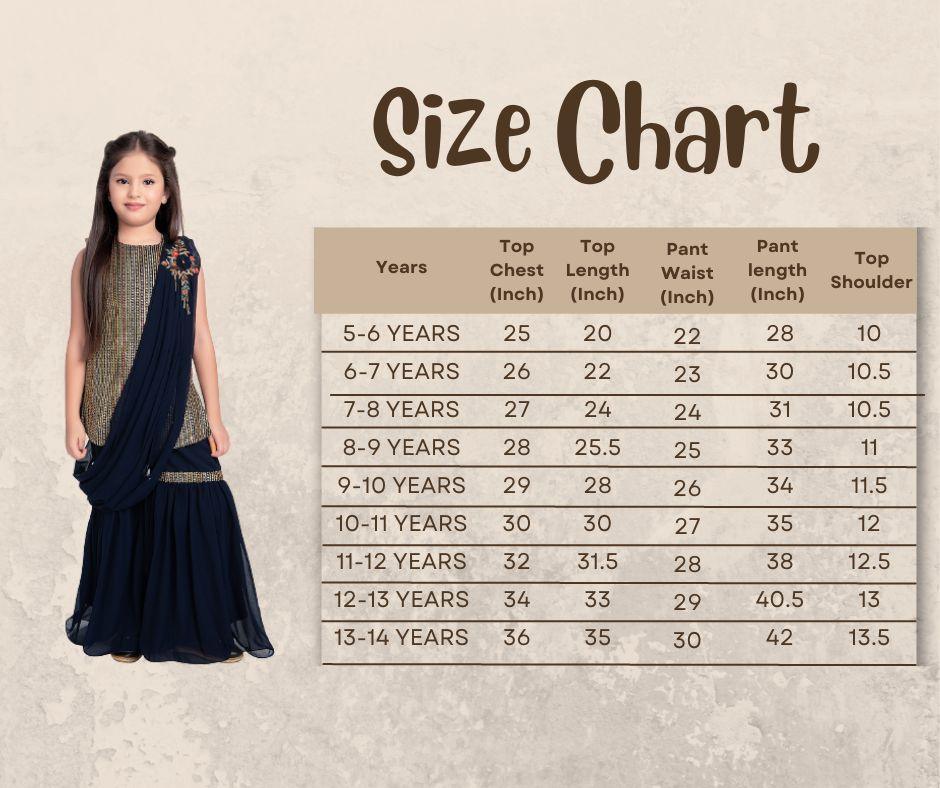 Navy Blue Striped Sequinned Kurta with Sharara & With Dupatta For Girls - Betty Ethnic India - Gharara / Sharara Set - Betty Girls Wear Online