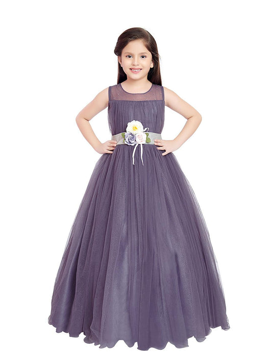 Lilac Coloured Simple Imported Net Gown For Girls - Betty Ethnic India - Gown - Betty Girls Wear Online