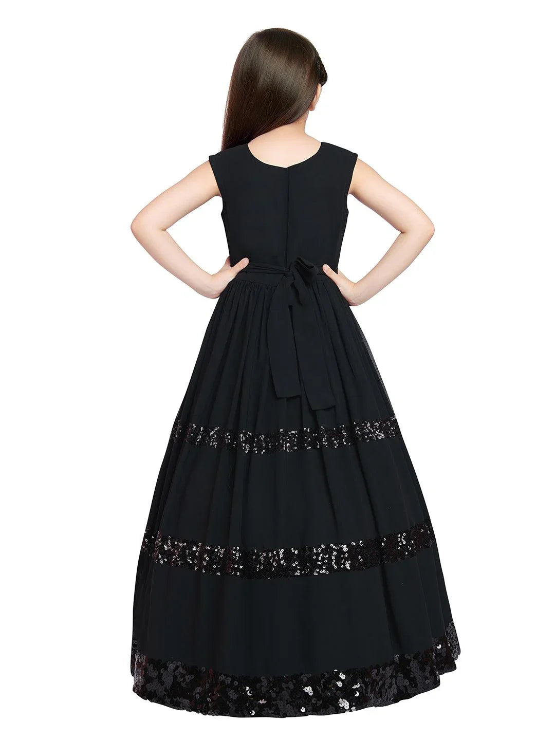 Black Coloured Sequined Georgette Gown For Girls - Betty Ethnic India - Gown - Betty Girls Wear Online