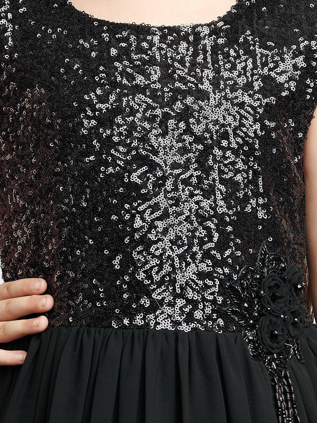 Black Coloured Sequined Georgette Gown For Girls - Betty Ethnic India - Gown - Betty Girls Wear Online