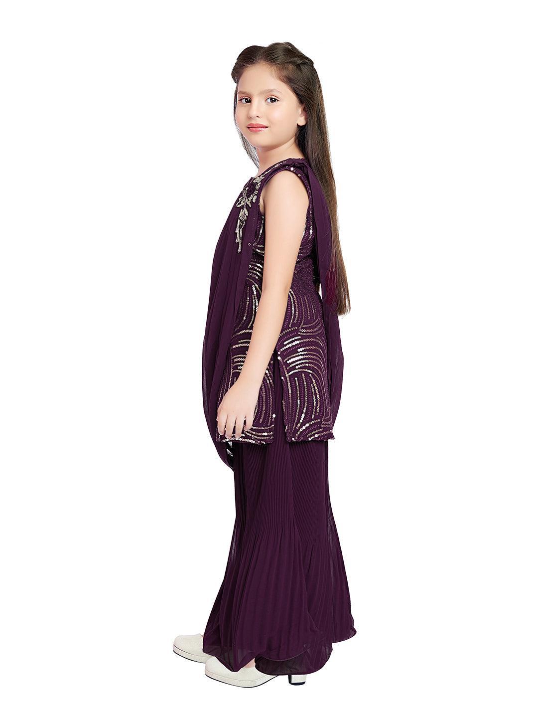 Wine Coloured Russian Palazzos Set For Girls - Betty Ethnic India - Gharara / Sharara Set - Betty Girls Wear Online
