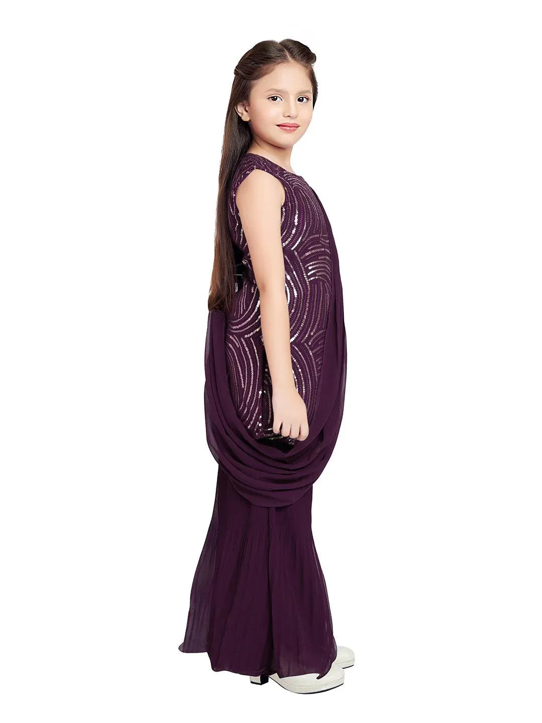 Wine Coloured Russian Palazzos Set For Girls - Betty Ethnic India - Gharara / Sharara Set - Betty Girls Wear Online