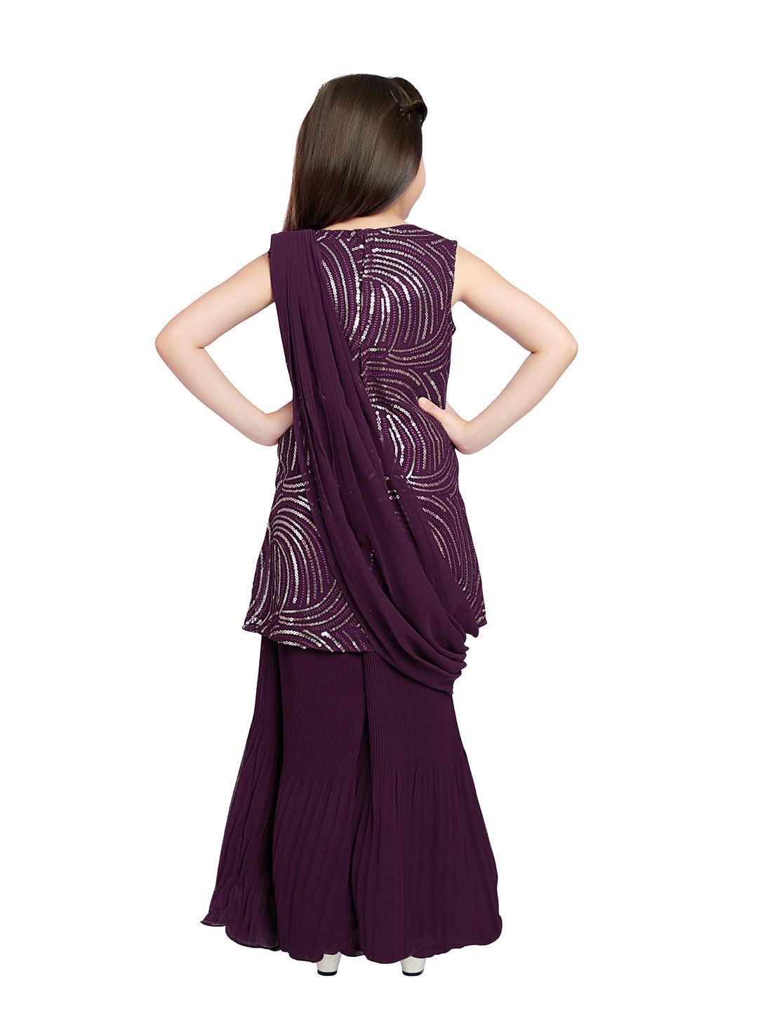 Wine Coloured Russian Palazzos Set For Girls - Betty Ethnic India - Gharara / Sharara Set - Betty Girls Wear Online