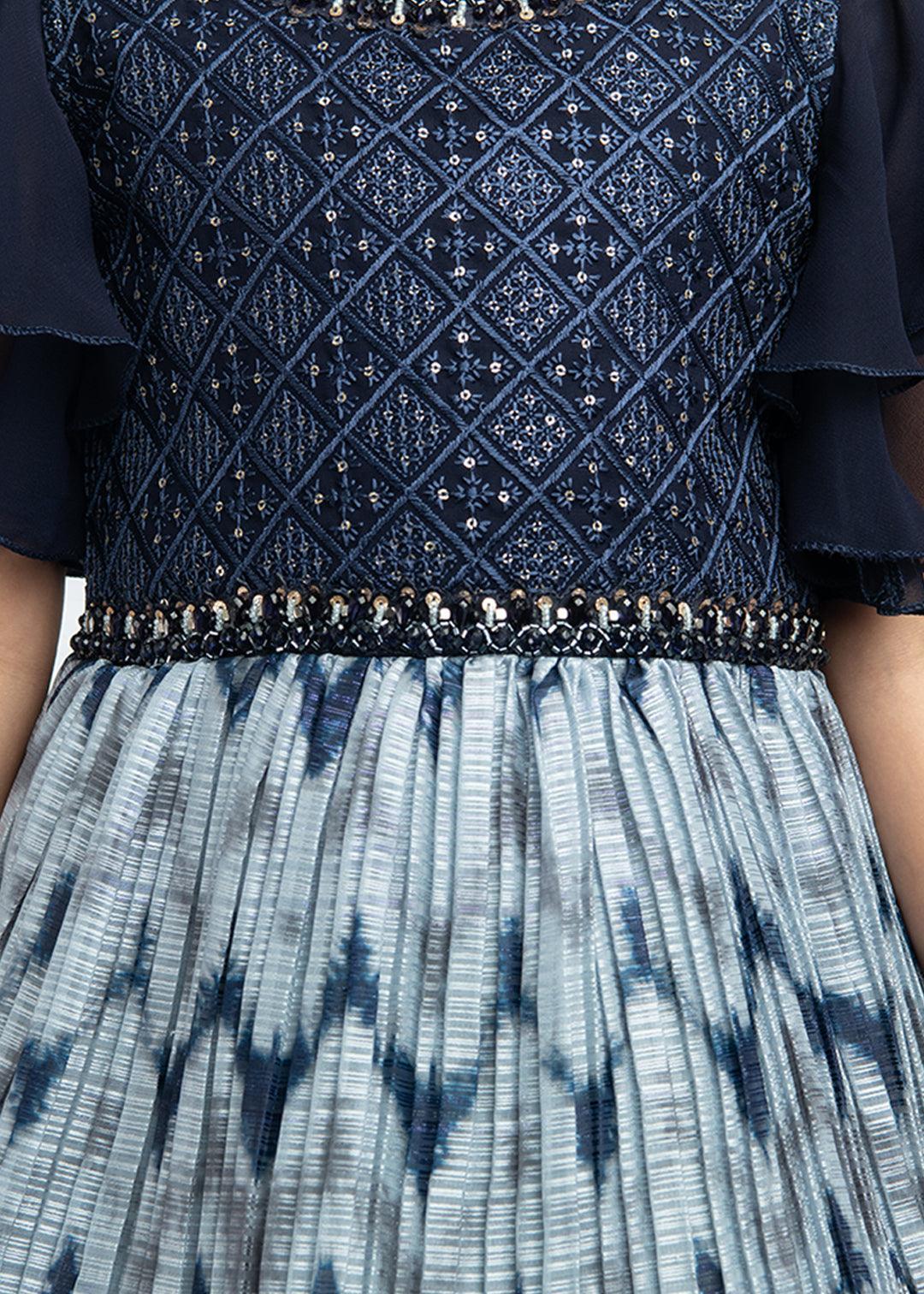 Navy Blue Coloured Sleeve Styled Gown For Girls - Betty Ethnic India - Gown - Betty Girls Wear Online