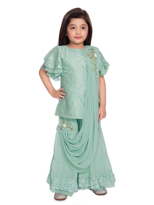 Girls Pista Embellished Top with Gharara / Sharara clothing set Set - Betty Ethnic India - Gharara / Sharara Set - Betty Girls Wear Online