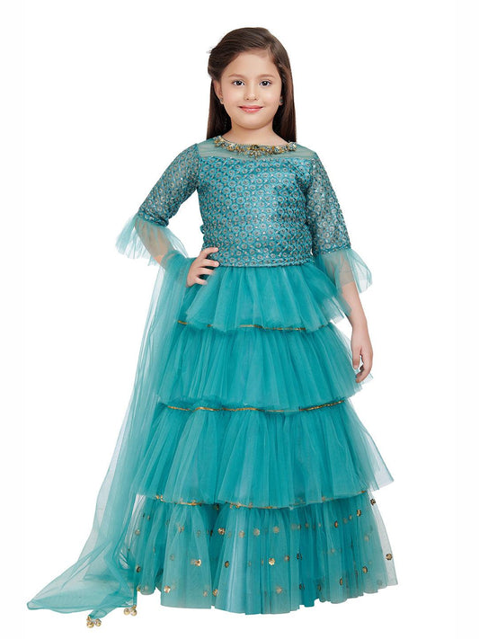Bettle Coloured Embroidered Ready to Wear Lehenga Choli For Girls - Betty Ethnic India - Saris & Lehengas - Betty Girls Wear Online