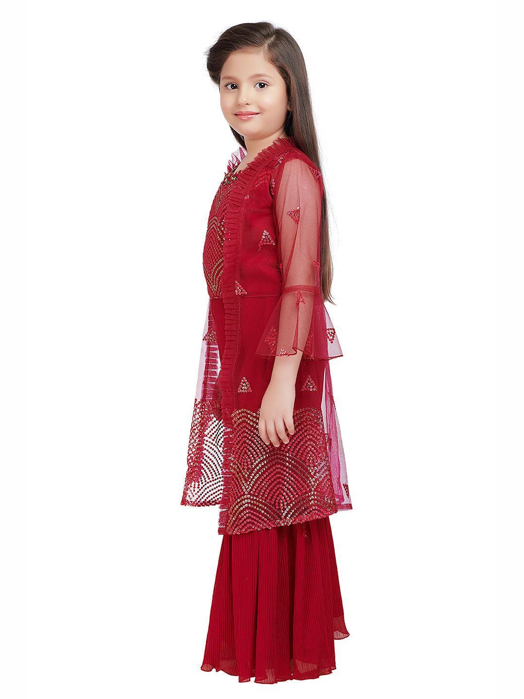 Rani Coloured Gharara / Sharara Set For Girls - Betty Ethnic India - Gharara / Sharara Set - Betty Girls Wear Online