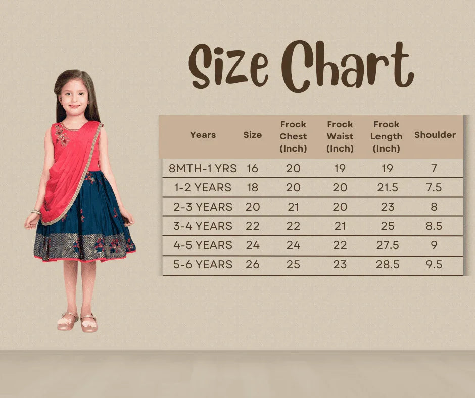 Tomato & Navy Blue Coloured Embroidered Chinon Frock With Dupatta For Girls - Betty Ethnic India - Frock - Betty Girls Wear Online