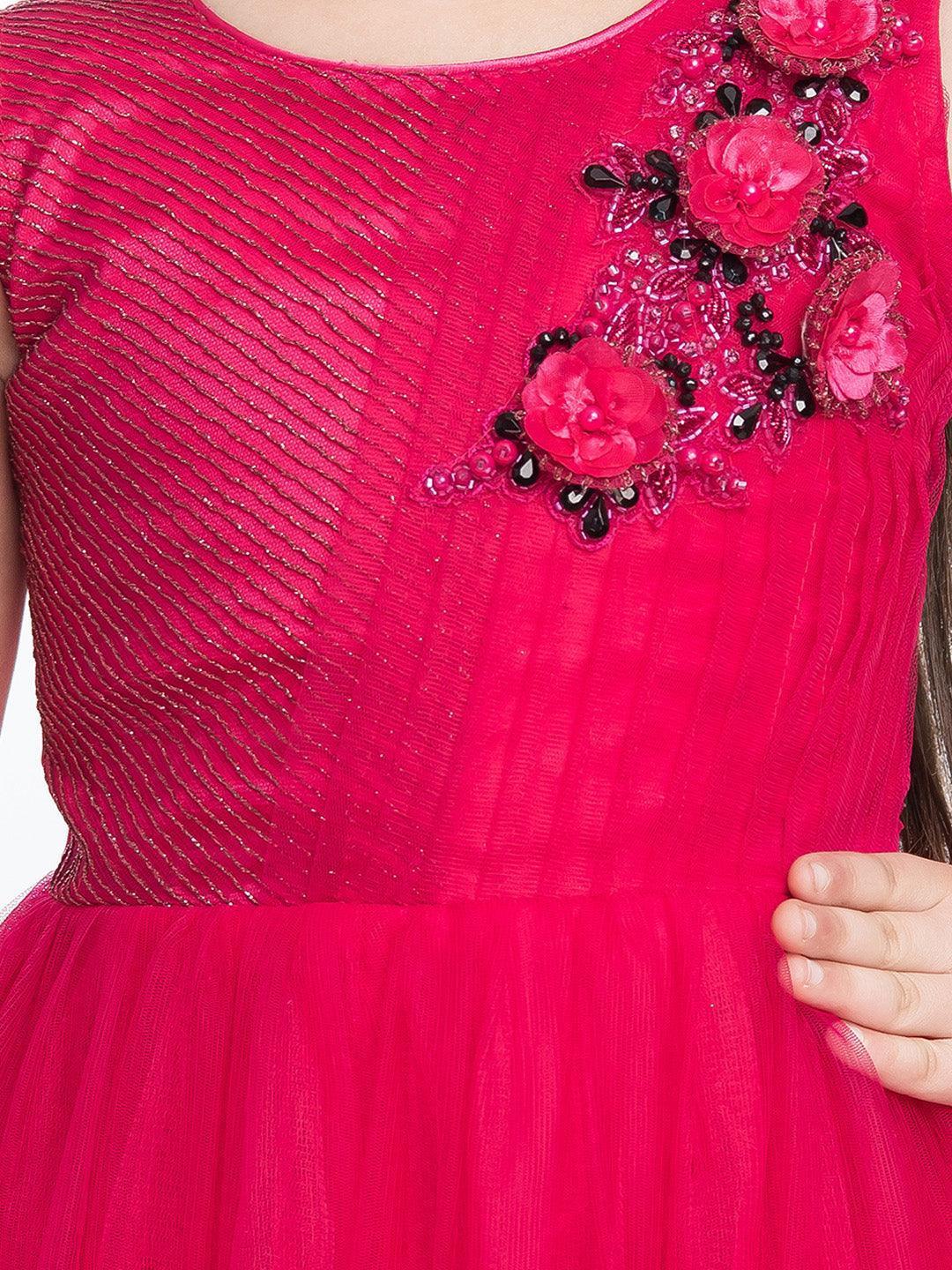 Wine Coloured Net Gown For Girls - Betty Ethnic India - Gown - Betty Girls Wear Online