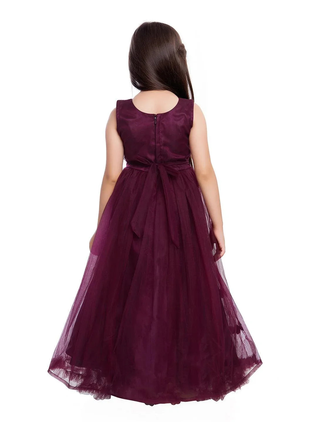 Wine Coloured Net Gown For Girls - Betty Ethnic India - Gown - Betty Girls Wear Online