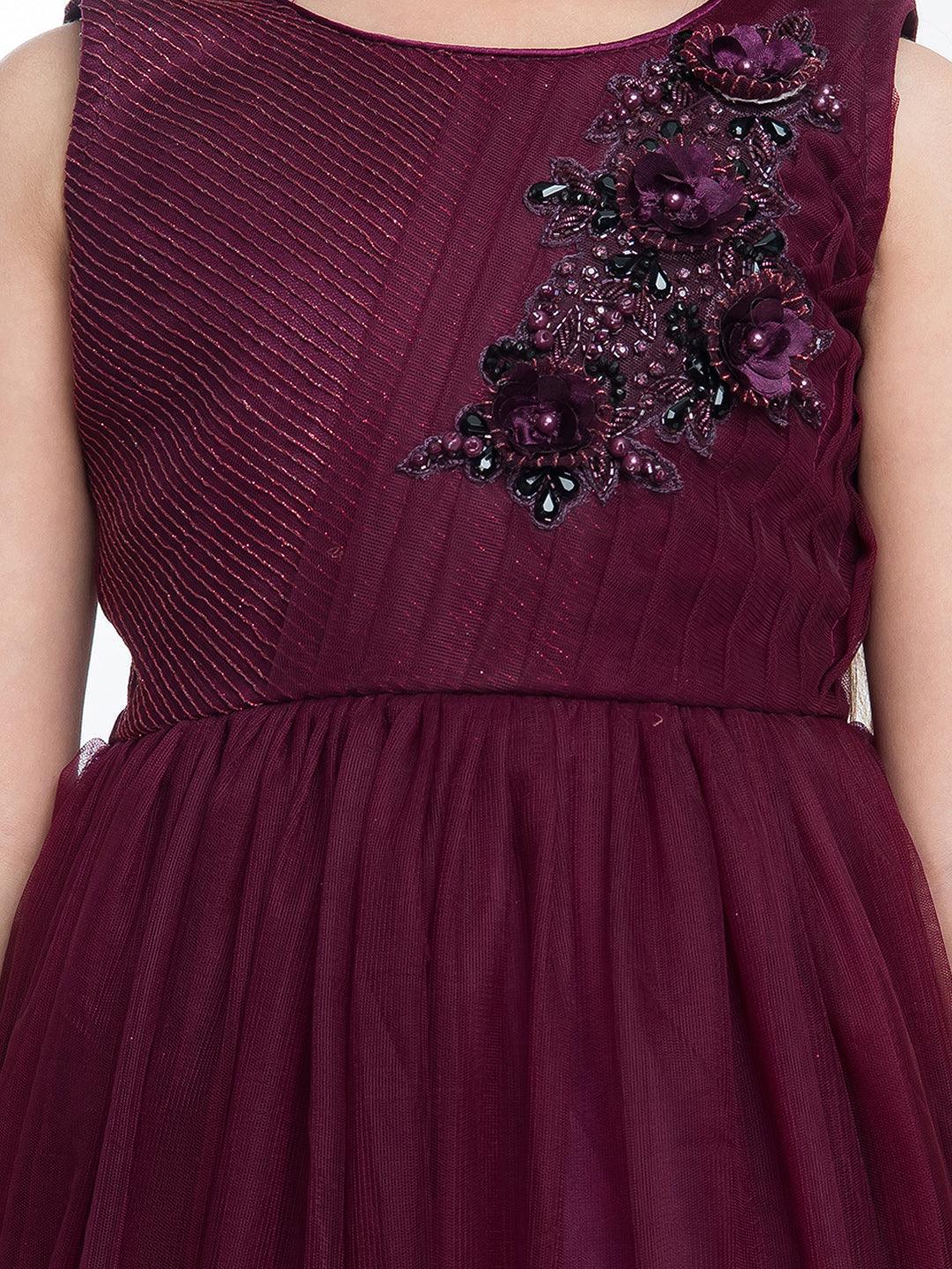 Wine Coloured Net Gown For Girls - Betty Ethnic India - Gown - Betty Girls Wear Online