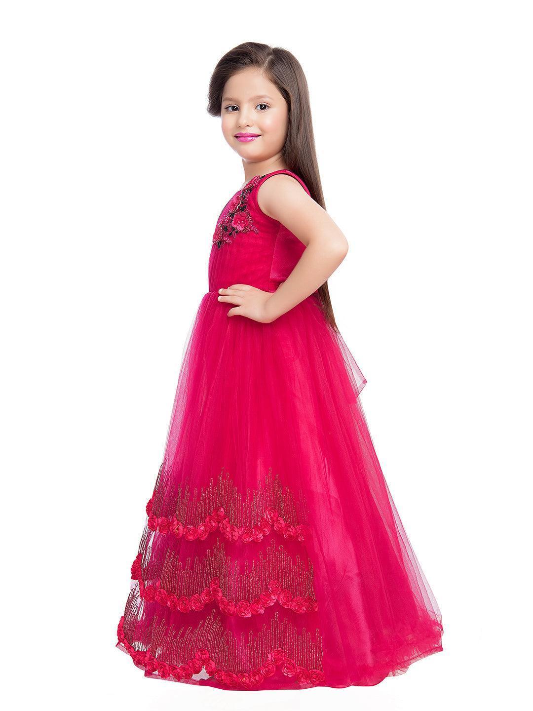 Wine Coloured Net Gown For Girls - Betty Ethnic India - Gown - Betty Girls Wear Online