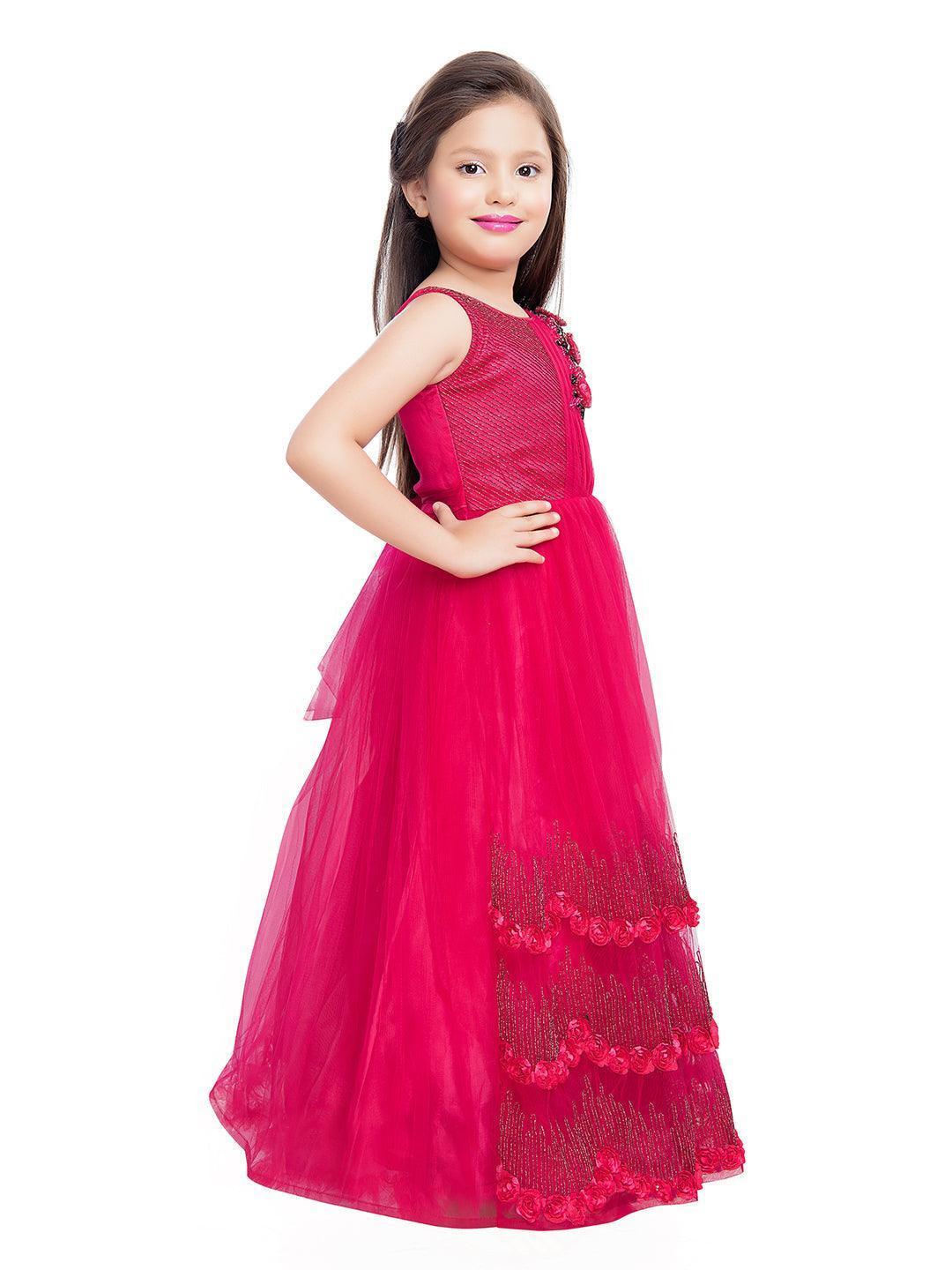 Wine Coloured Net Gown For Girls - Betty Ethnic India - Gown - Betty Girls Wear Online