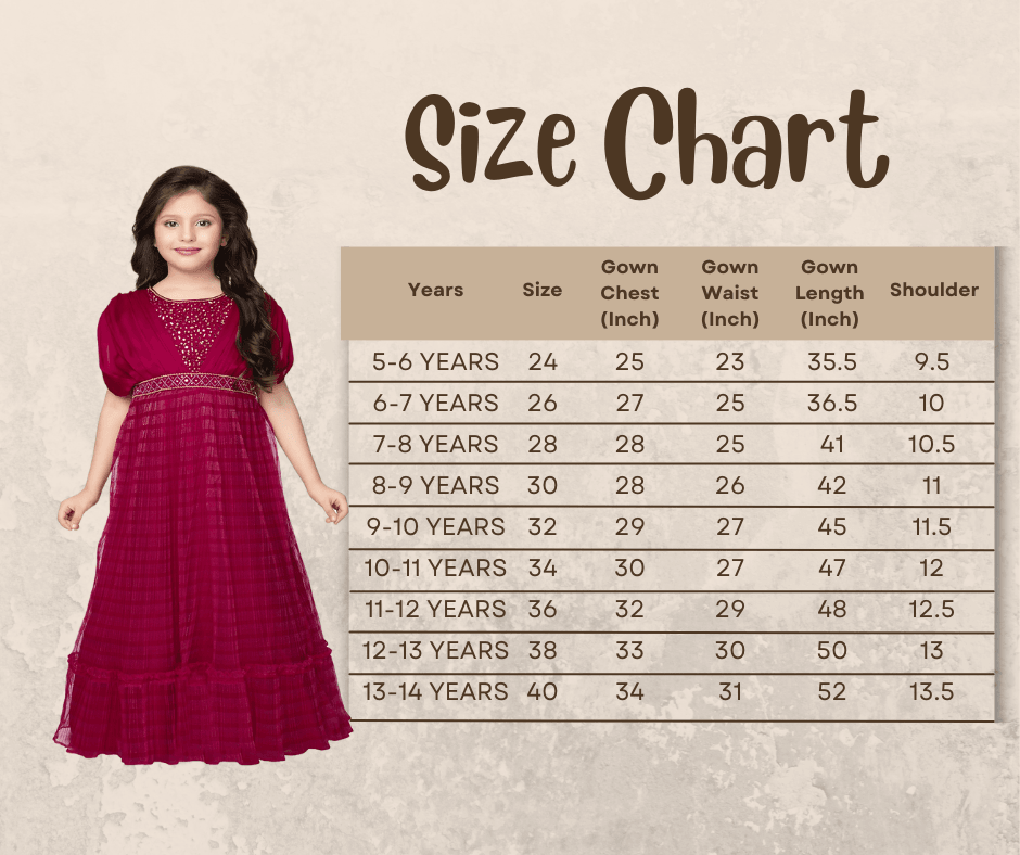 Rani Embellished Georgette Fabric for Party Occasions. Round Neck, Short Puff Sleeves, Trendy Butterfly Style Gown For Girls - Betty Ethnic India - Gown - Betty Girls Wear Online