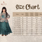 Betty Girls’ Green Ethnic Printed Flared Gown with Drape – Festive Wear.