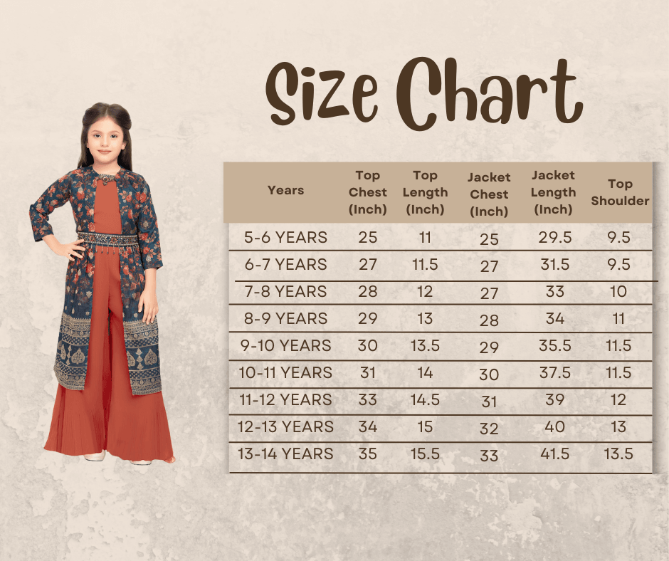 Girls Round Neck Top And Orange Palazzos With Fancy Printed Shrug & Hand Embroidery Ethnic Belt - Betty Ethnic India - Gharara / Sharara Set - Betty Girls Wear Online