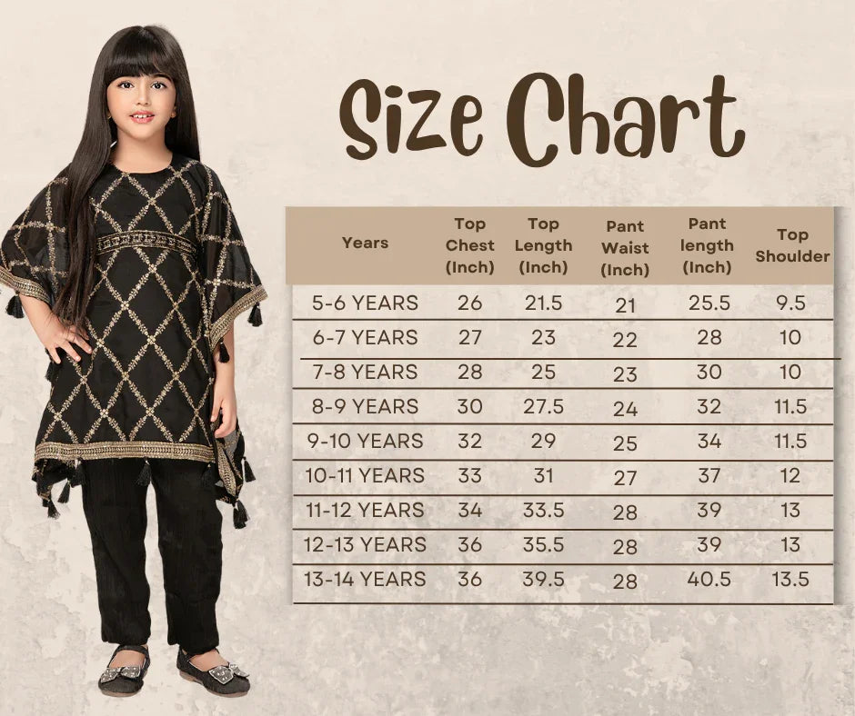 Betty Girls' Black Kaftan Set – Festive Tunic & Trouser Outfit