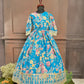 Blue Coloured Printed Fancy Party Wear Gown For Girls / Ethnic Wear Online / House Of Betty