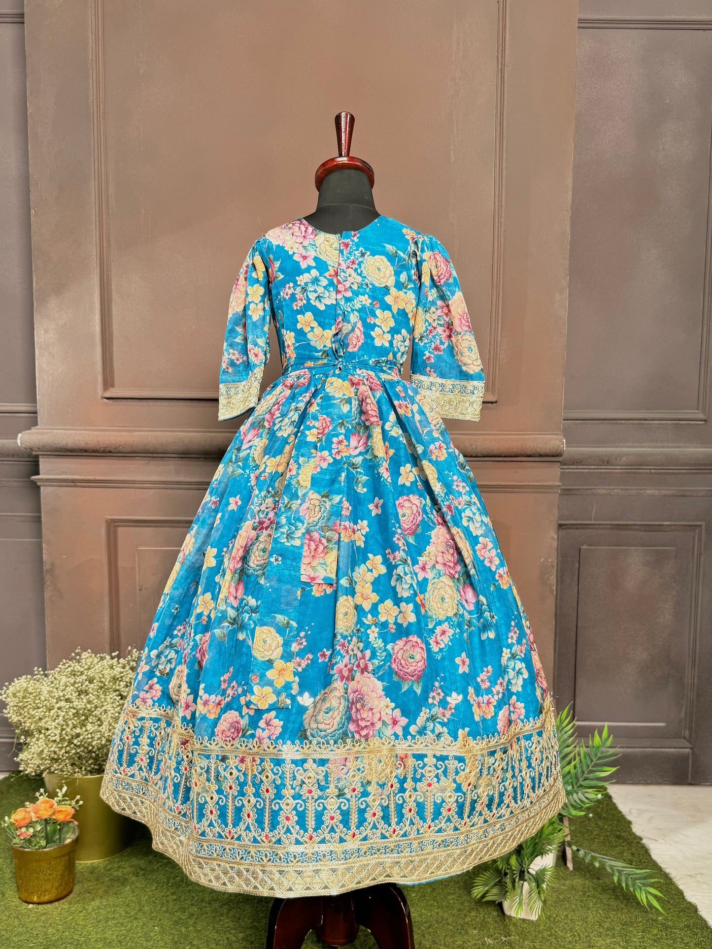 Blue Coloured Printed Fancy Party Wear Gown For Girls / Ethnic Wear Online / House Of Betty