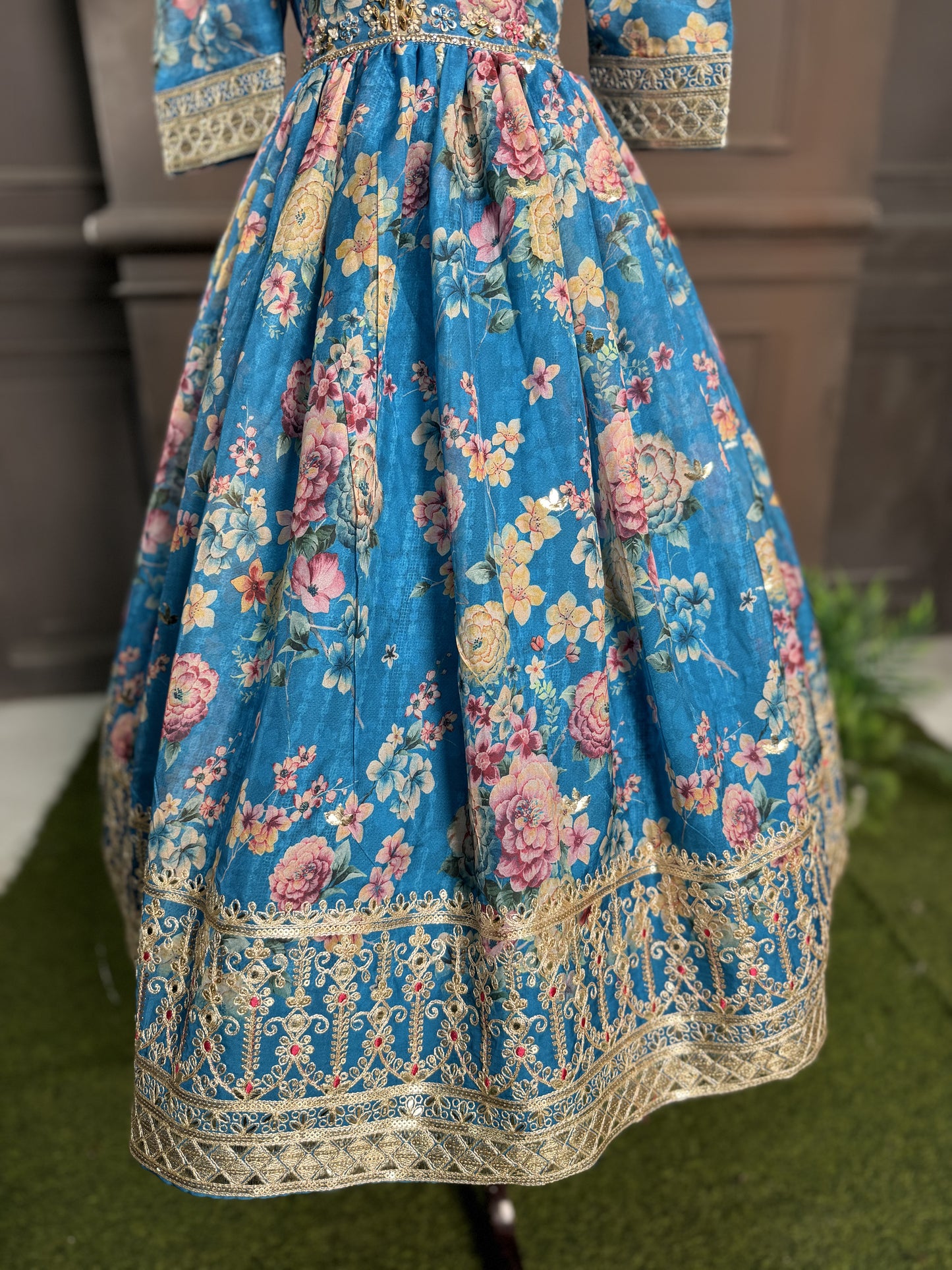 Blue Coloured Printed Fancy Party Wear Gown For Girls / Ethnic Wear Online / House Of Betty