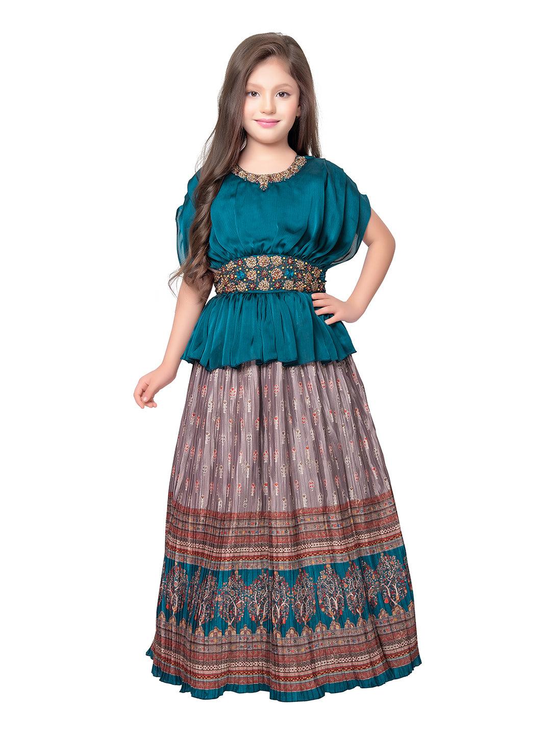 Rama Green Coloured Trendy Butterfly Style Gown For Girls - Betty Ethnic India - Gown - Betty Girls Wear Online