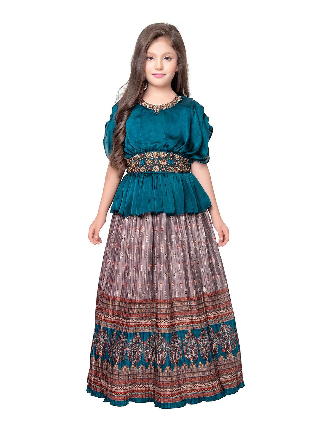 Rama Green Coloured Trendy Butterfly Style Gown For Girls - Betty Ethnic India - Gown - Betty Girls Wear Online