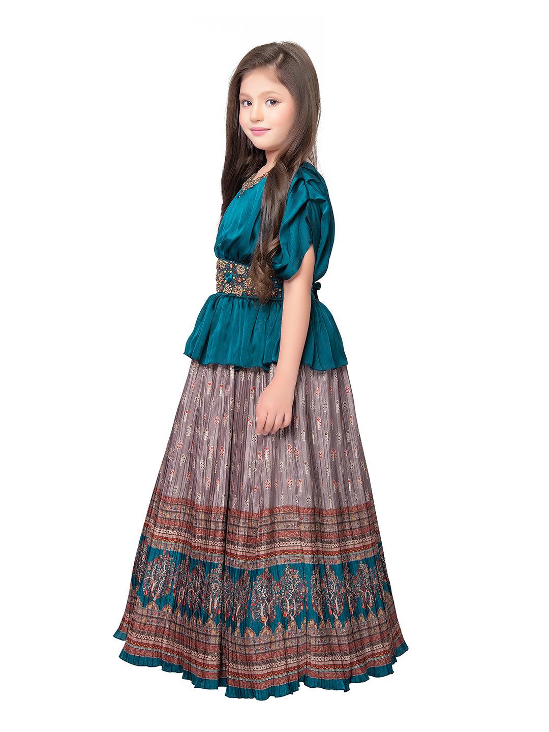 Rama Green Coloured Trendy Butterfly Style Gown For Girls - Betty Ethnic India - Gown - Betty Girls Wear Online