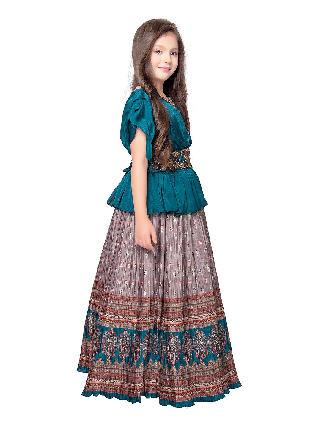 Rama Green Coloured Trendy Butterfly Style Gown For Girls - Betty Ethnic India - Gown - Betty Girls Wear Online