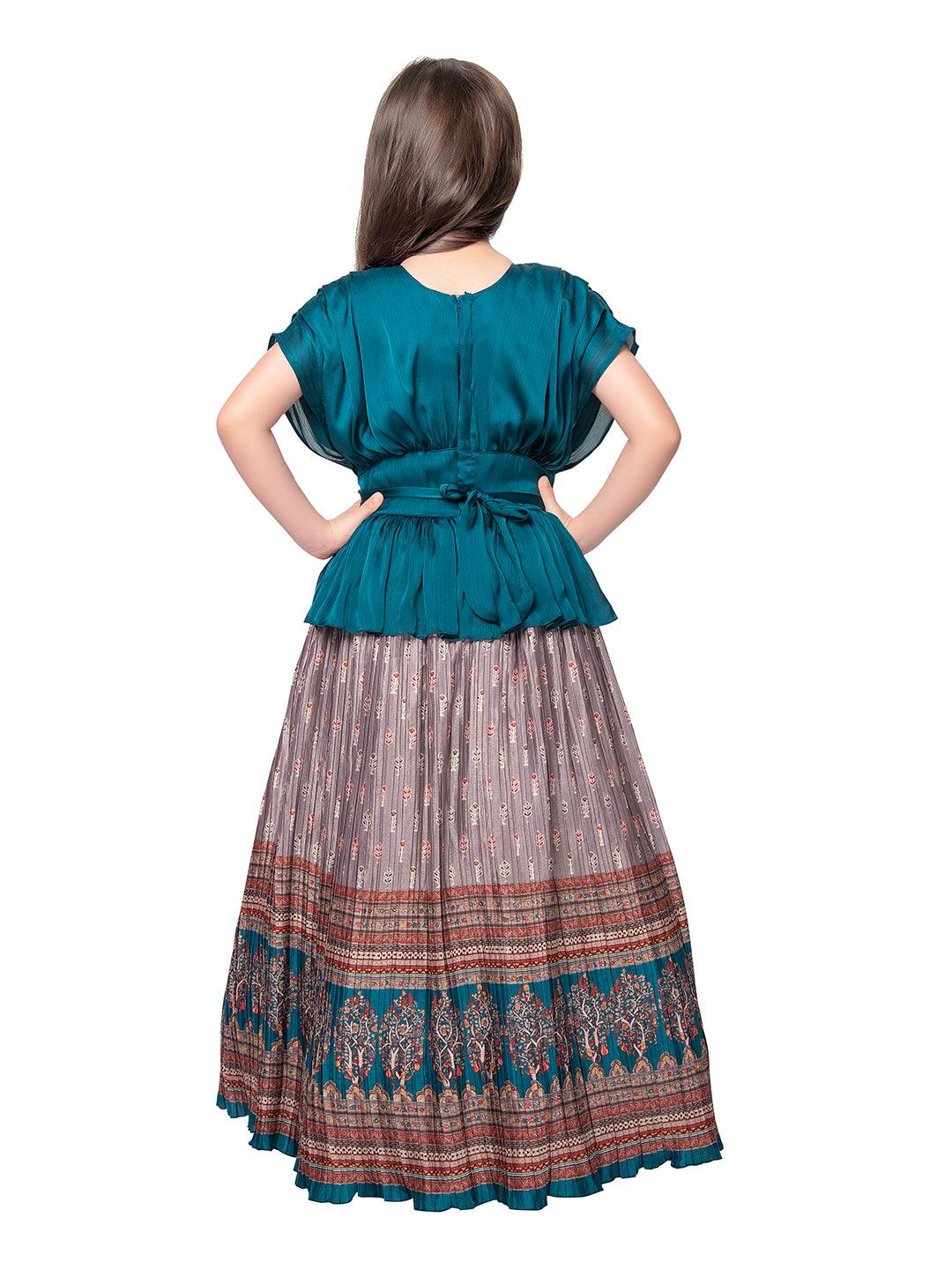 Rama Green Coloured Trendy Butterfly Style Gown For Girls - Betty Ethnic India - Gown - Betty Girls Wear Online