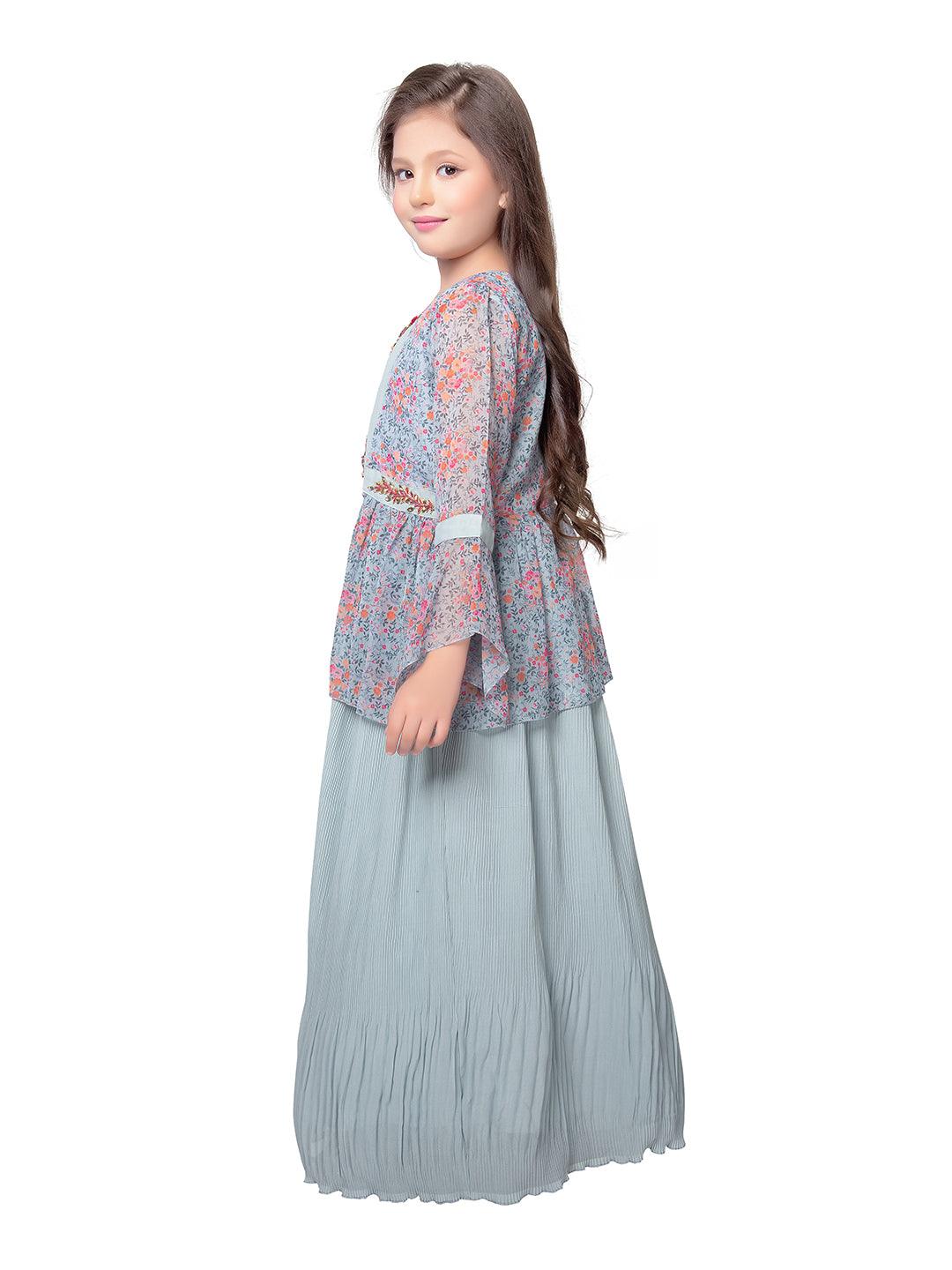 Sky Blue Coloured Separate Jacket Style Gown For Girls - Betty Ethnic India - Gown - Betty Girls Wear Online