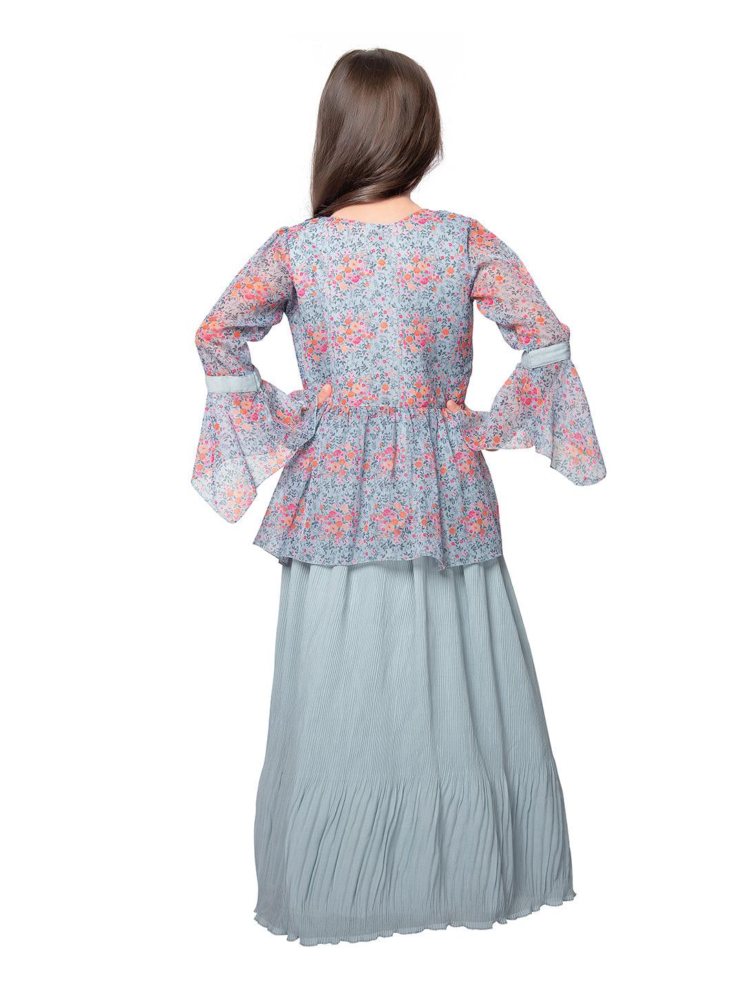 Sky Blue Coloured Separate Jacket Style Gown For Girls - Betty Ethnic India - Gown - Betty Girls Wear Online