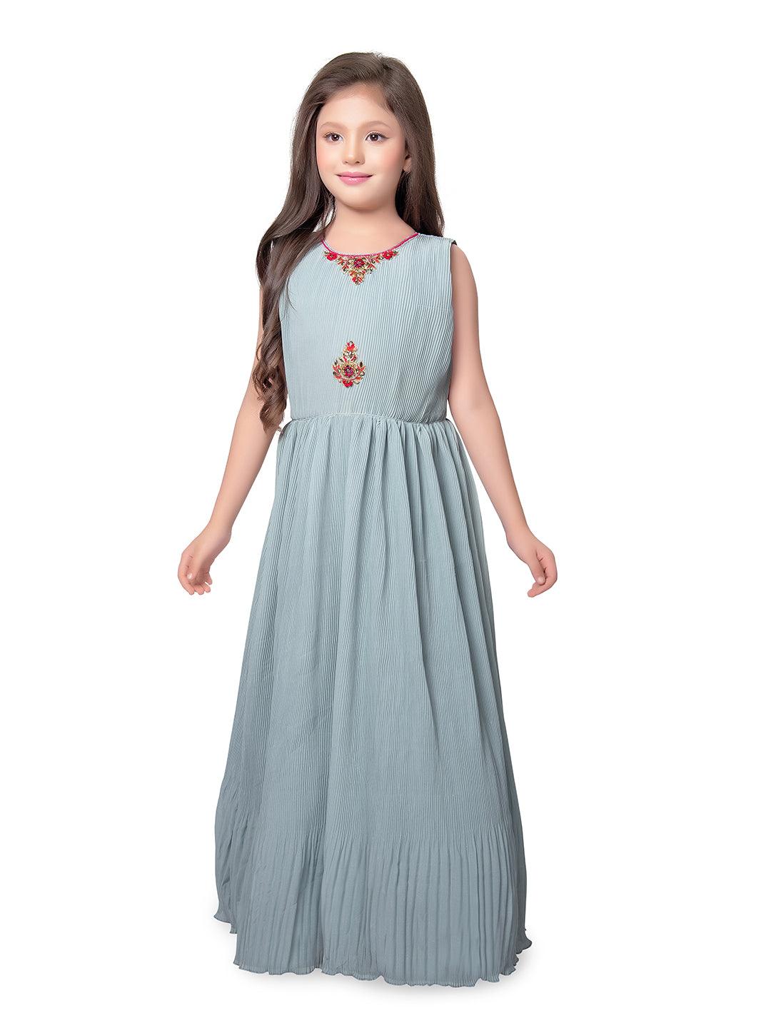 Sky Blue Coloured Separate Jacket Style Gown For Girls - Betty Ethnic India - Gown - Betty Girls Wear Online