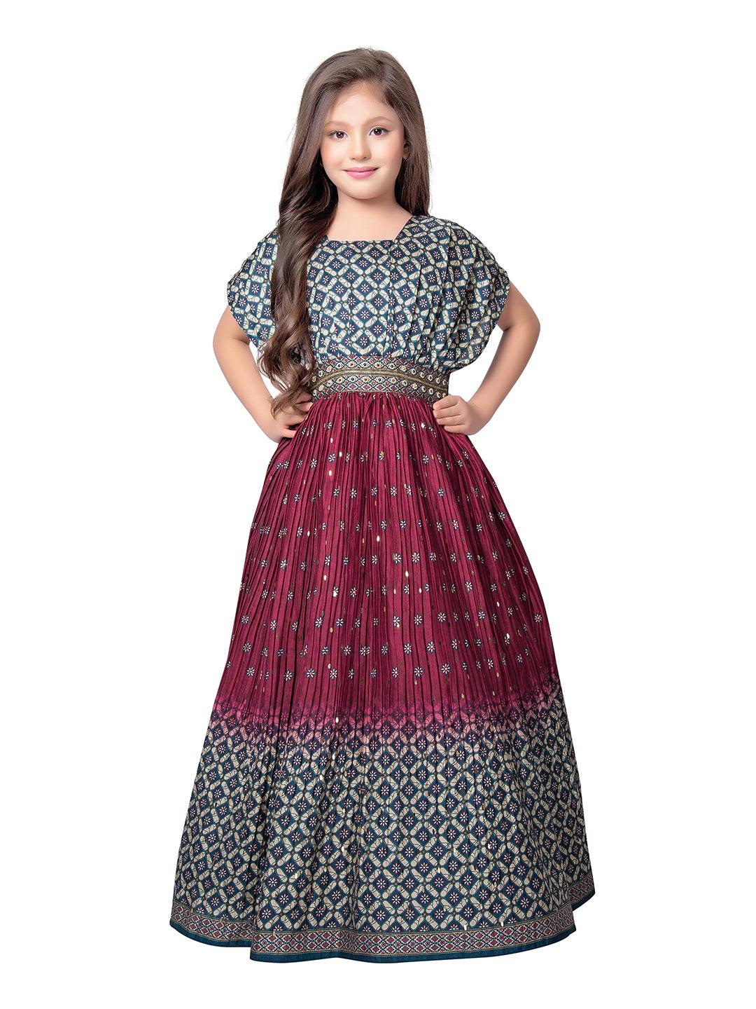 Magenta Coloured Trendy Butterfly Style Gown For Girls - Betty Ethnic India - Gown - Betty Girls Wear Online