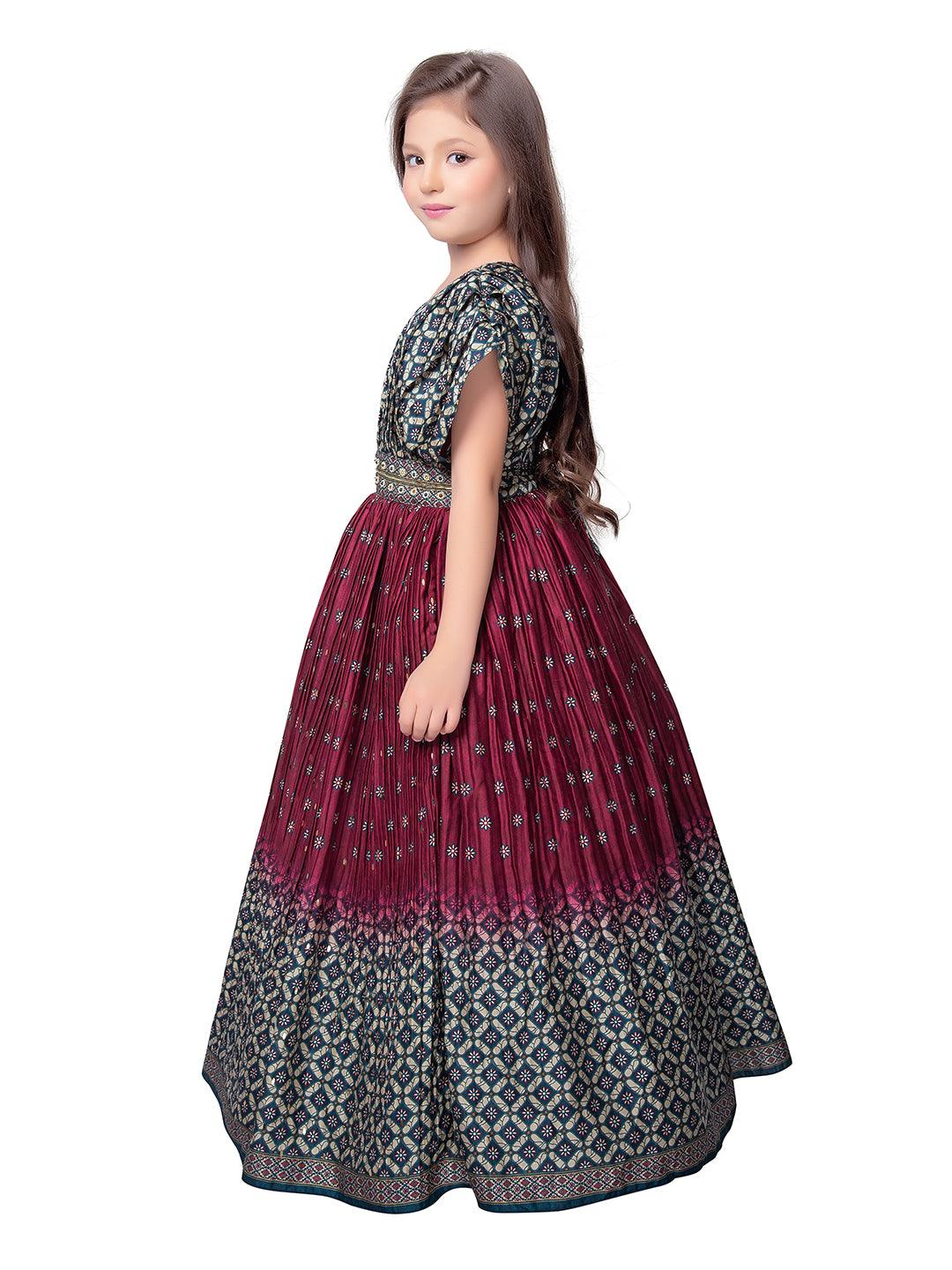 Magenta Coloured Trendy Butterfly Style Gown For Girls - Betty Ethnic India - Gown - Betty Girls Wear Online