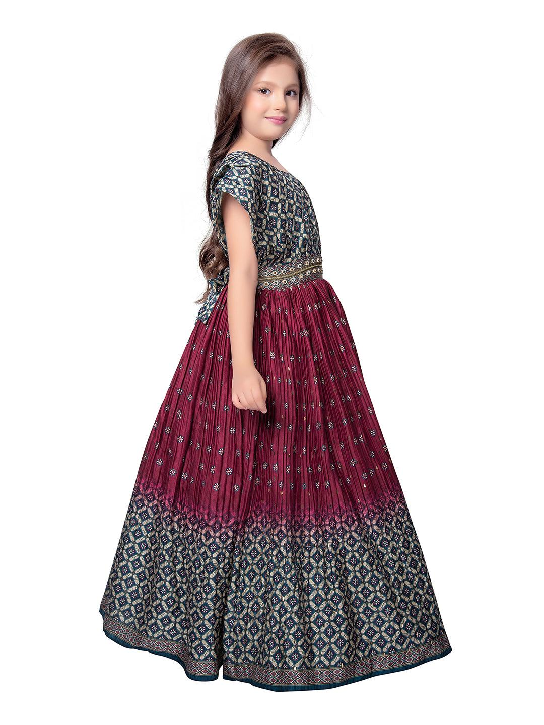 Magenta Coloured Trendy Butterfly Style Gown For Girls - Betty Ethnic India - Gown - Betty Girls Wear Online