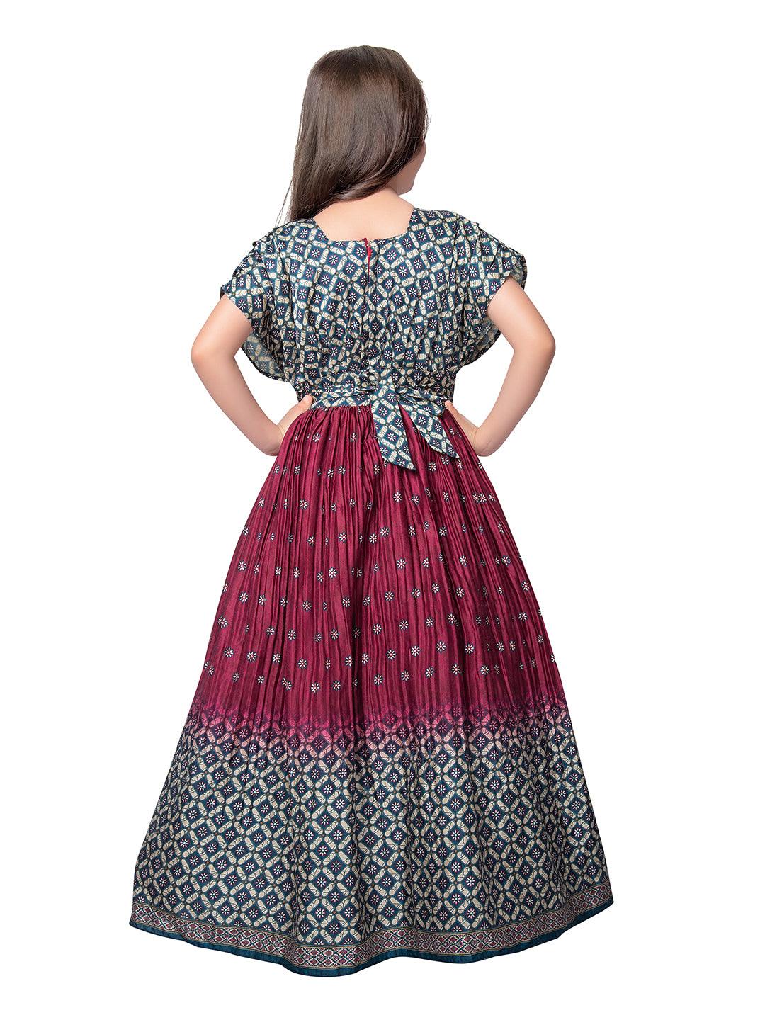 Magenta Coloured Trendy Butterfly Style Gown For Girls - Betty Ethnic India - Gown - Betty Girls Wear Online