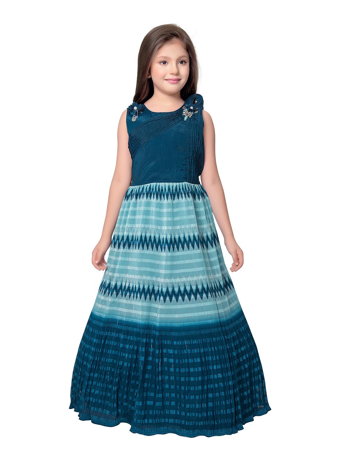 Blue Coloured Wire Style Simple Gown For Girls - Betty Ethnic India - Gown - Betty Girls Wear Online