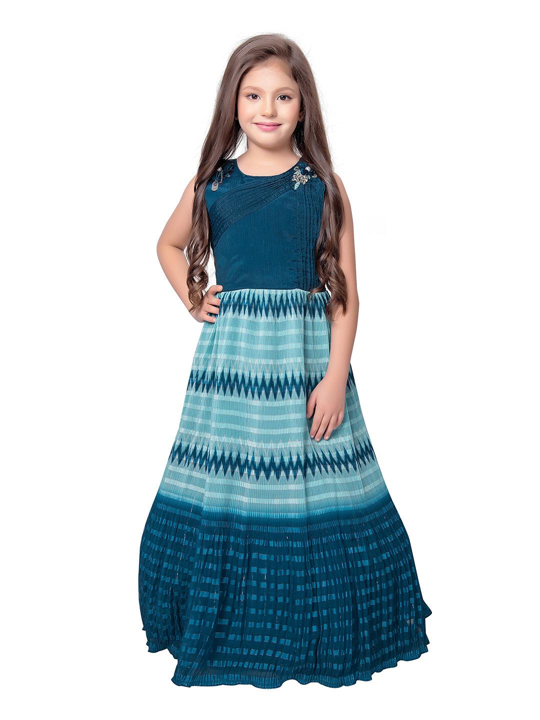 Blue Coloured Wire Style Simple Gown For Girls - Betty Ethnic India - Gown - Betty Girls Wear Online